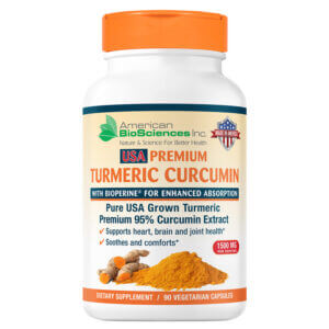 Bottle of USA Premium Turmeric Curcumin from American BioSciences